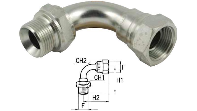 HYDRAULISCHE BOCHT 90° BSP MAN-VROUW M22x1.5