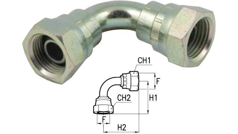 HYDRAULISCHE HOEK 90° VROUW-VROUW 3/8