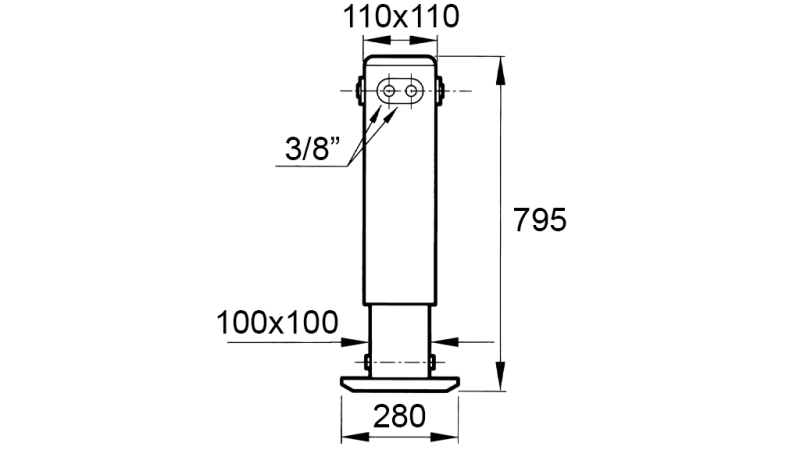 DUBBELWERKENDE HYDRAULISCHE STEUNPOOT (110x110x795 mm) - SLAG 500 mm - 5.200 kg