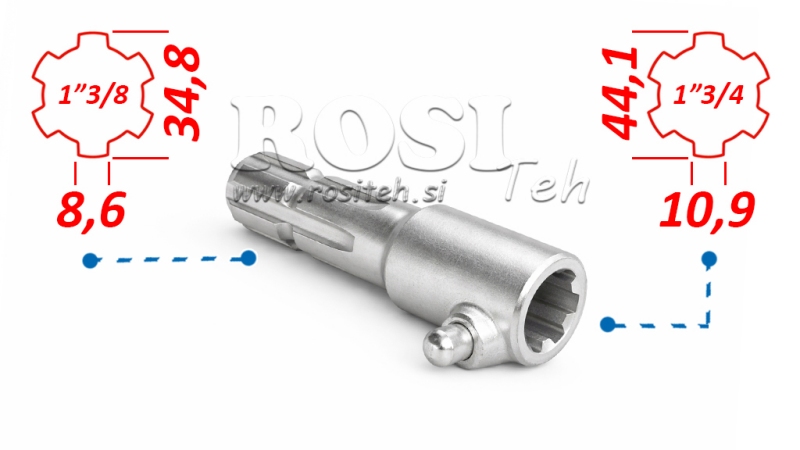 ZAPFWELLEN ANSATZ MIT STIFT VON 1”3/4 AUF 1”3/8