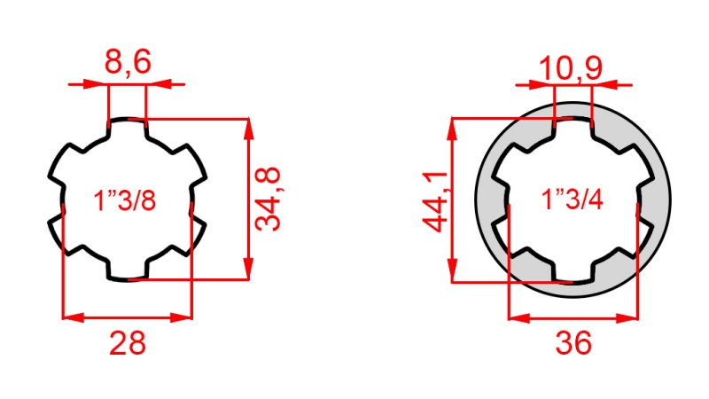 KARDANSKI NASTAVEK Z ZATIČEM iz 1-3/4  na 1-3/8 (165 mm)