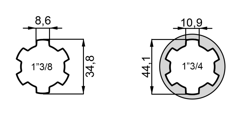 ZAPFWELLEN ANSATZ MIT STIFT VON 1”3/4 AUF 1”3/8