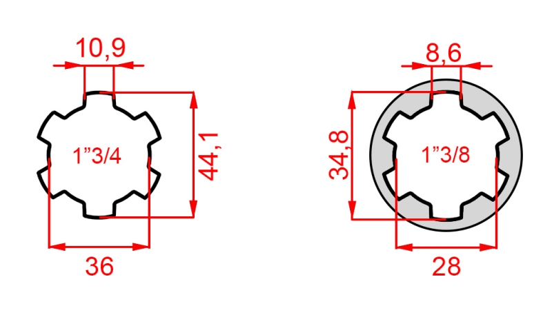 ADAPTADOR CARDÁN CON PASADOR DE 1-3/8 A 1-3/4 (165 mm)