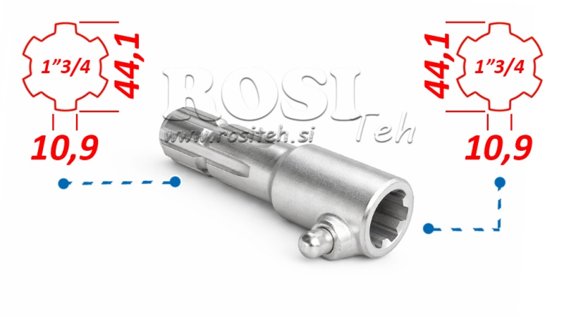 P.T.O. ADAPTER MET PIN van 1”3/4 tot 1”3/4