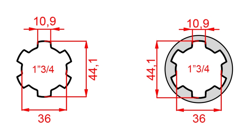 ADATTATORE CARDANICO CON PERNO DA 1-3/4 A 1-3/4 (165 mm)