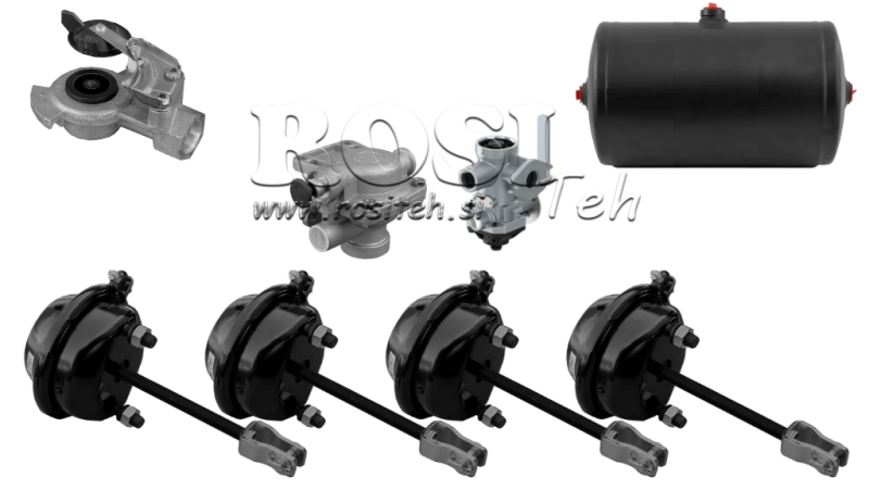 SET VAN LUCHTREMEN VOOR AANHANGER COMPLEET ENKEL CIRCUIT SYSTEEM 4 CYLINDERS