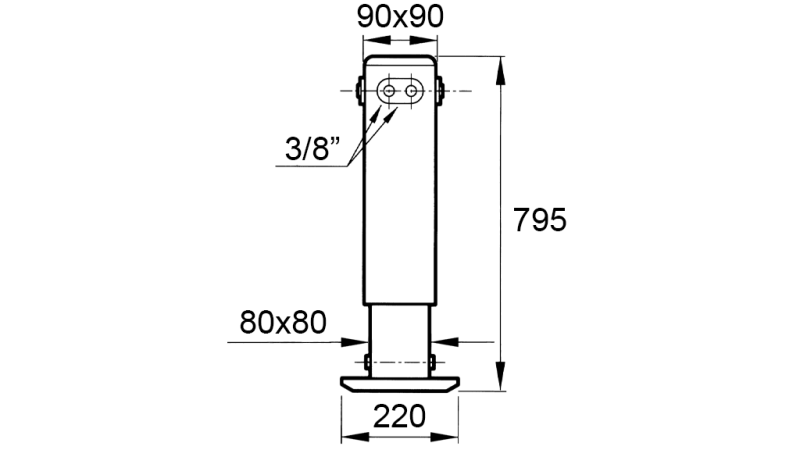 DUBBELWERKENDE HYDRAULISCHE STEUNPOOT (90x90x795 mm) - SLAG 400 mm - 3.800 kg