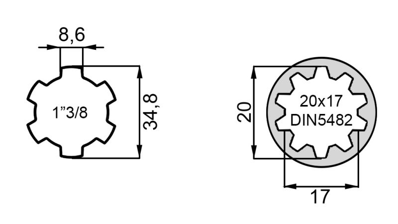 KARDANSKI NASTAVEK iz 20x17 (12 zob) na 1-3/8 (120 mm)