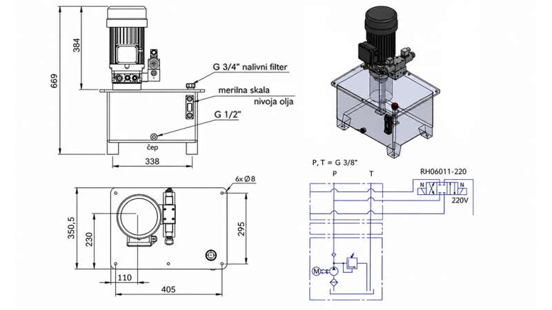 MINI HYDRAULISCH KRACHTPAKKET 380V AC (4 kW) - 8 cc - 12 lit/min - tank 25 lit