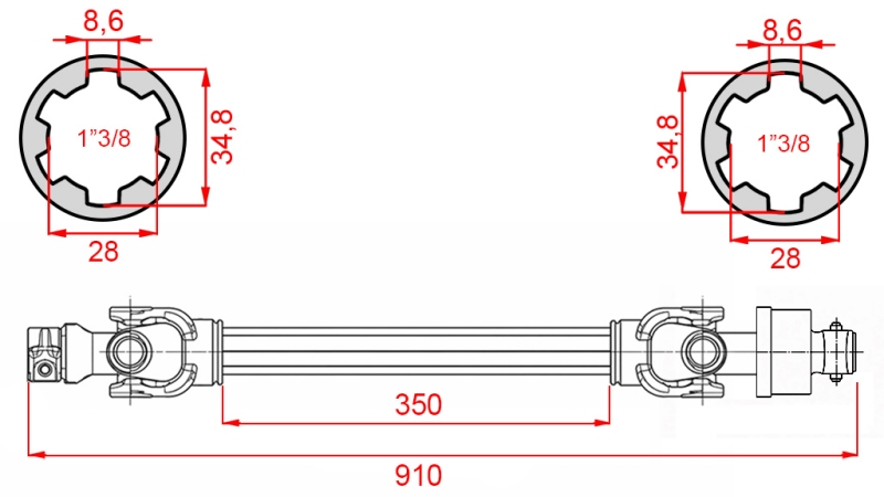 ALBERO CARDANICO ECO 910mm 30-75HP CON RUOTA LIBERA