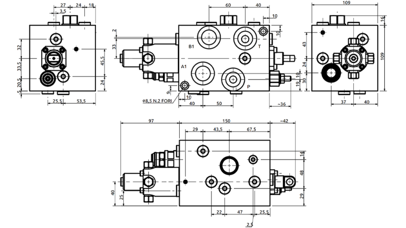 HYDRAULISK VENTIL FOR KUBBEKUTTER STOR BLOKK - AUTOSPEED 150 LIT
