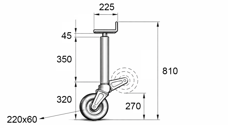 SCHROEFDRAAD STEUNPOOT MET WIEL (HOOGTE 810 mm - SLAG 240 mm) - 700 kg