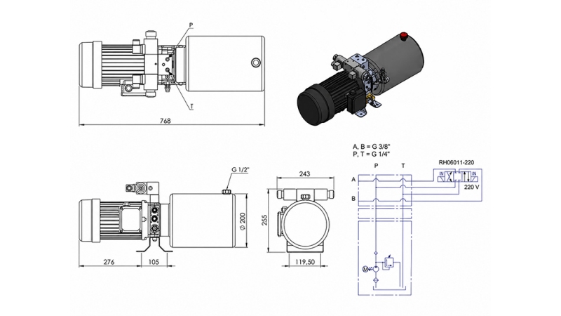 MINI HYDRAULISCH KRACHTPAKKET 380V AC (2.2 kW) - 8.0 cc - 11.2 lit/min - tank 12 lit