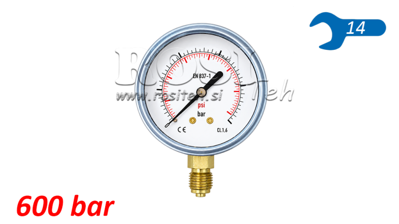 MANOMETAR DN63 VERTICAL 0 - 600 BAR - 1/4