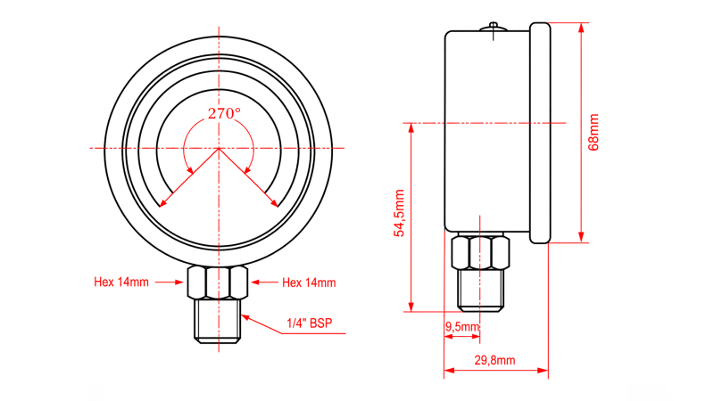 MANOMETER DN63 VERTICAAL 0 - 6 BAR - 1/4