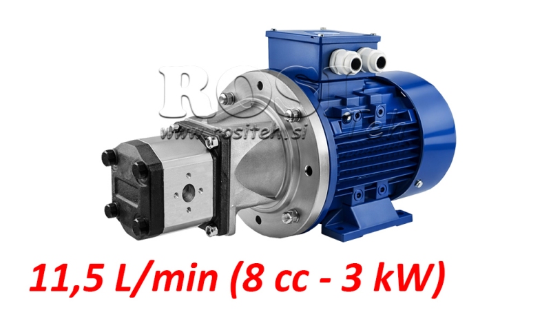 ASAMBLARE POMPĂ HIDRAULICĂ GR.1 8 CCM + MOTOR ELECTRIC 3-FAZIC - 3 KW (DEBIT = 11.5 LITRI/MIN)