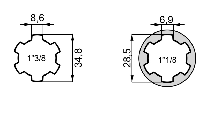 KARDANADAPTER ADAPTER 1-1/8 → 1-3/8 (47,5 mm)