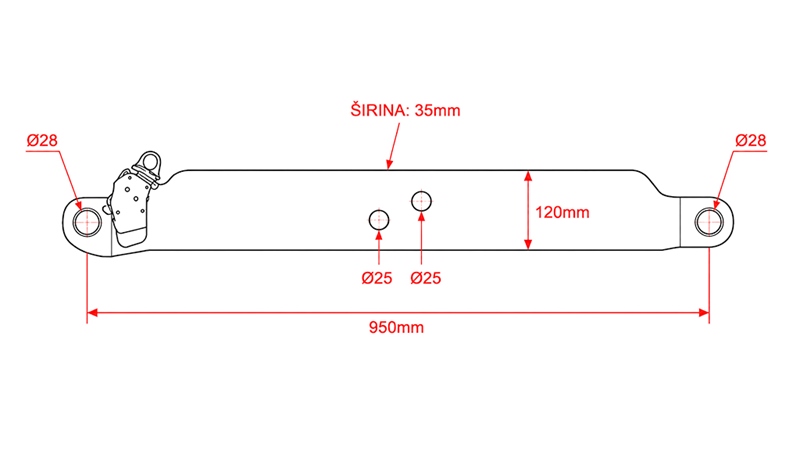 ONDERSTE HEFARMEN VOOR DRIEPUNTSHEFINRICHTING CAT.3 - 120x35 mm - 950 mm (140 HP)