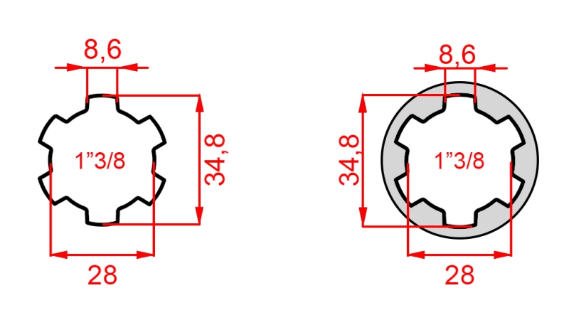 KARDAN ADAPTER VAN 1-3/8 NAAR 1-3/8 (150 mm)