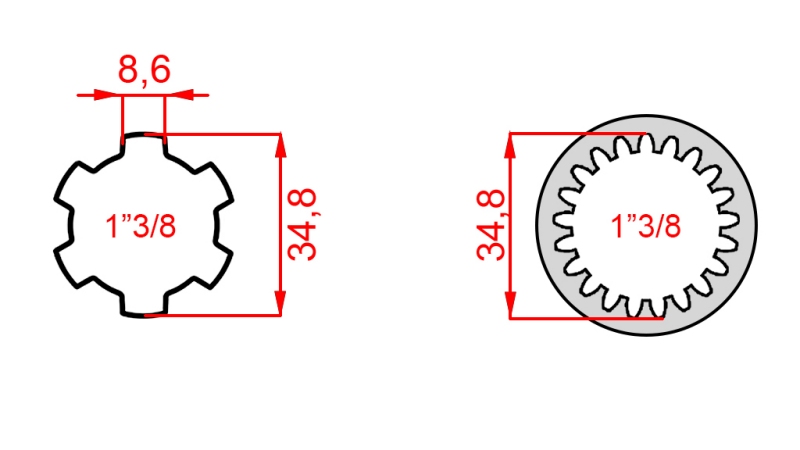 ADAPTADOR CARDÁN DE 1-3/8 (21 ESTRÍAS) A 1-3/8 (150 mm)