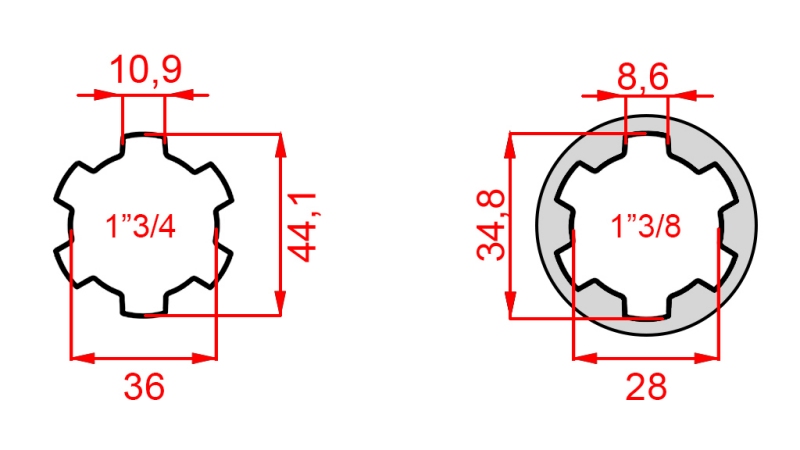 KARDAN ADAPTER VAN 1-3/8 NAAR 1-3/4 (150 mm)