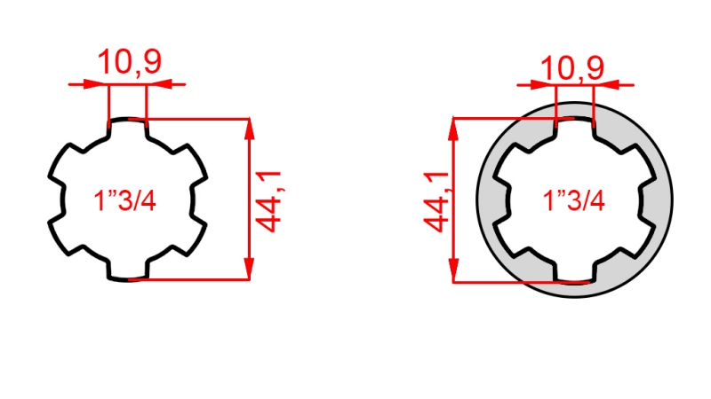 ADAPTADOR CARDÁN DE 1-3/4 A 1-3/4 (165 mm)