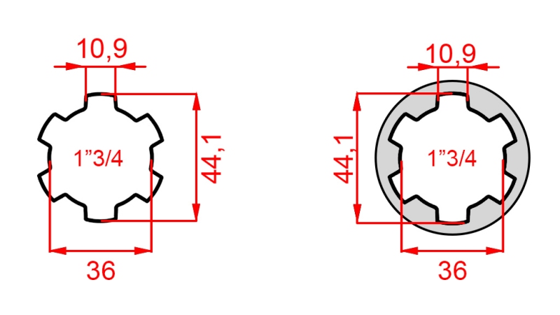 KARDAN ADAPTER VAN 1-3/4 NAAR 1-3/4 (165 mm)
