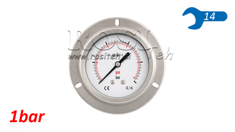 MANOMETER DN63 ACHTER 0 - 1 BAR - 1/4