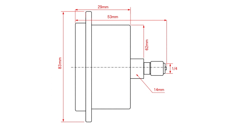 MANOMETER DN63 ACHTER 0 - 400 BAR - 1/4