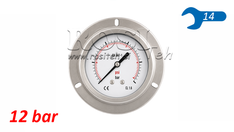 MANOMETER DN63 ACHTER 0 - 12 BAR - 1/4
