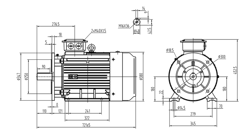 18.5KW-ELEKTRISCHE MOTOR Y3 180M-4_1470RPM 3FASEN VOETEN+FLANGE-B3B5