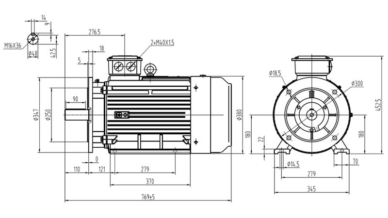 22kW-ELEKTRO MOTOR Y3 180L-4_1470vrt 3Faz nogice+prirobnica-B3B5