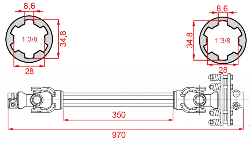 ALBERO CARDANICO ECO 970mm 70-110HP CON FRIZIONE