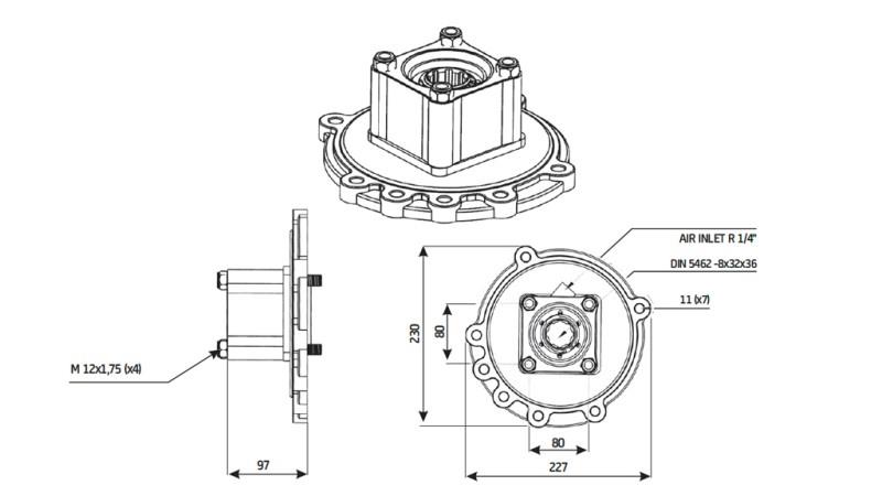 Afmetingen UITGANG VOOR HYDRAULISCHE POMP - MERCEDES G4