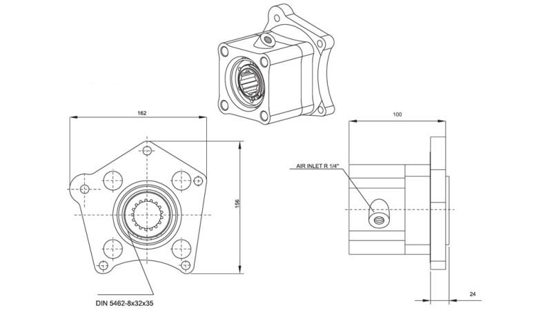 Afmetingen UITGANG VOOR HYDRAULISCHE POMP - MERCEDES 352-1