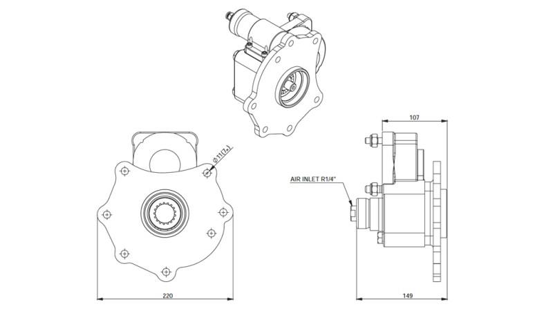 Afmetingen UITGANG VOOR HYDRAULISCHE POMP - MERCEDES ATEGO-2 - 7 GATEN