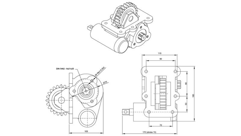 Rozměry VÝSTUPU PRO HYDRAULICKÉ ČERPADLO - IVECO 2828 MECHANIK