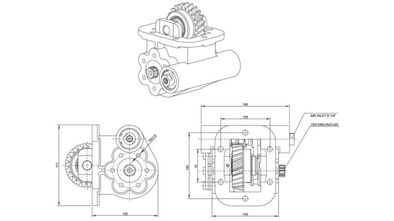 Afmetingen UITGANG VOOR HYDRAULISCHE POMP - IVECO 2855