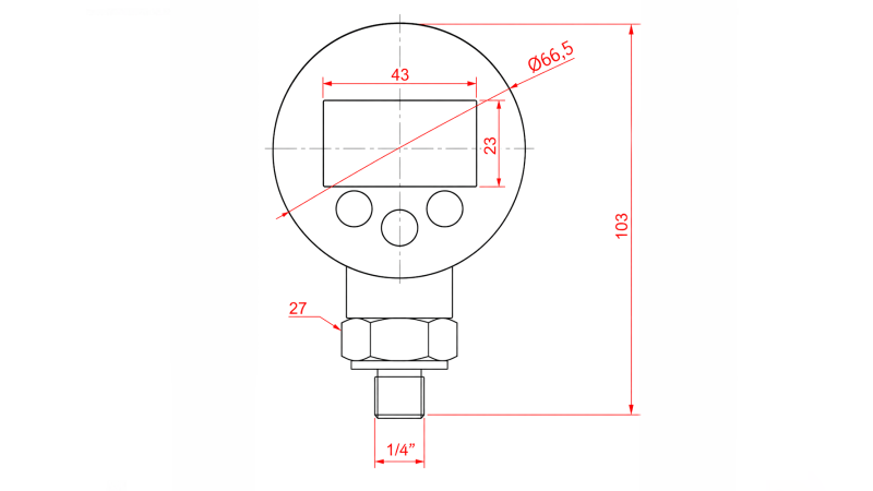 DIGITALE MANOMETER DN63 VERTICAAL 0 - 600 BAR - 1/4