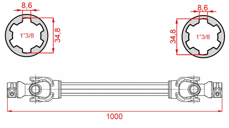 CE GECERTIFICEERDE KARDANAS PROFI LINE CAT.4 LENGTE 1000mm