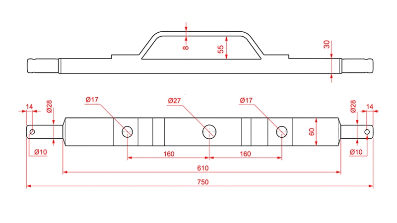 GATENBALK MET CONSOLE CAT. 2 (L-750MM)