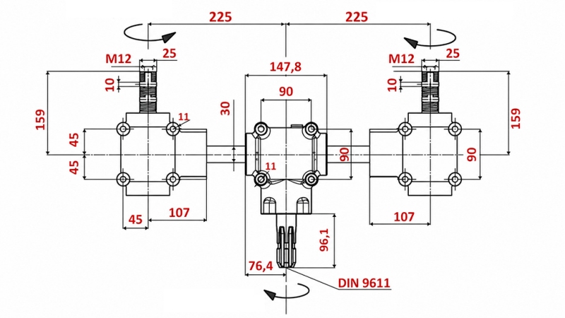 KIT RIDUTTORI 1:1,3 (27HP-20kW) PER SPANDILETAME L:450 - ALU