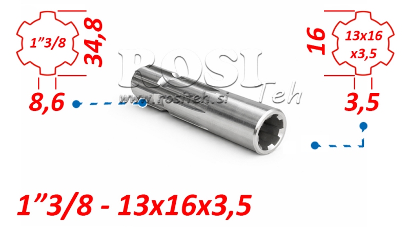 KARDAN ADAPTER VAN 13x16x3,5 (6 SPLINES) NAAR 1-3/8 (120 mm)