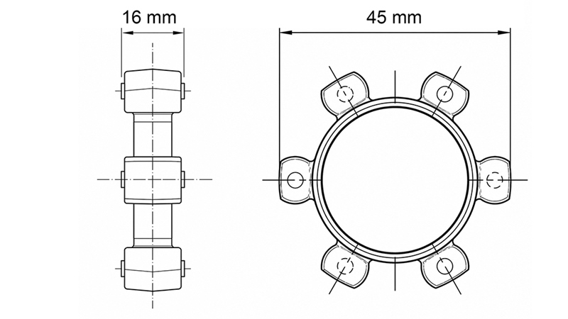 STERKOPPELING VOOR RUBBER INZETSTUK ND2-ND7-ND8-ND10 (45mm)