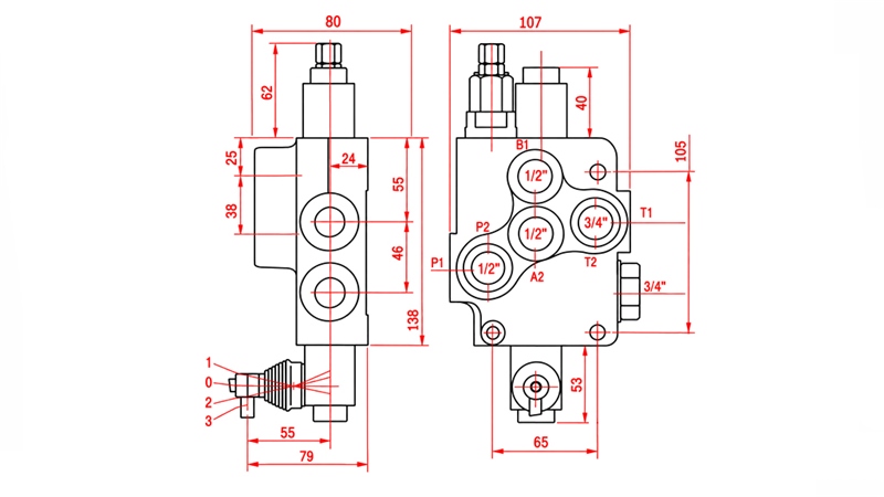 HYDRAULISCH HANDVENTIEL – 1-SECTIE STUURVENTIEL 1xR80 ECO
