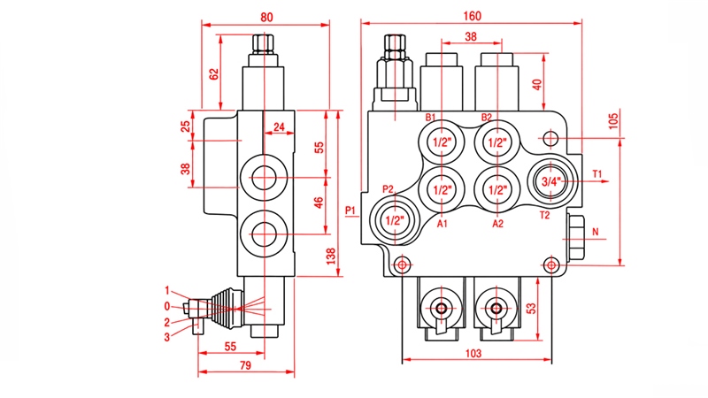 HYDRAULISCH HANDVENTIEL – 2-SECTIE STUURVENTIEL 2xR80 ECO