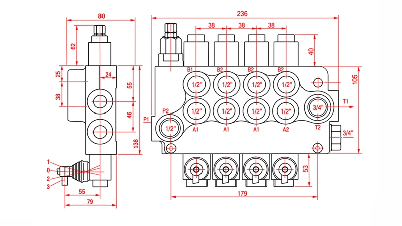 HYDRAULISCH HANDVENTIEL – 4-SECTIE STUURVENTIEL 4xR80 ECO