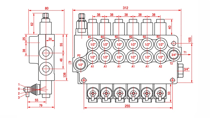 HYDRAULISCH HANDVENTIEL – 6-SECTIE STUURVENTIEL 6xR80 ECO
