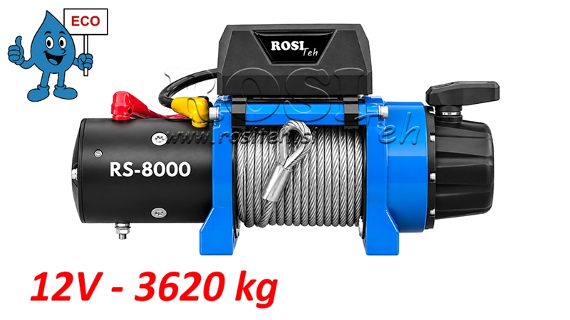 12 V ELEKTRISCHE LIER RS-8000 - 3620 KG - STAALKABEL - ECO