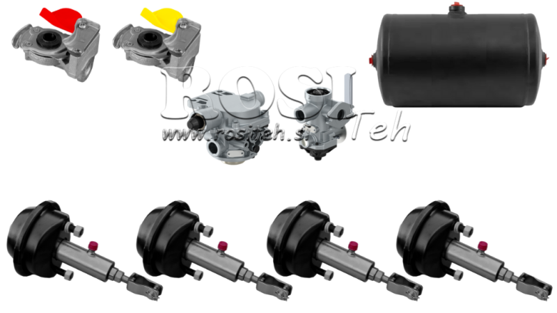 SET VAN LUCHT HYDRAULISCHE REMMEN VOOR AANHANGER COMPLEET DUBBELE CIRCUIT SYSTEEM 4 CILINDERS